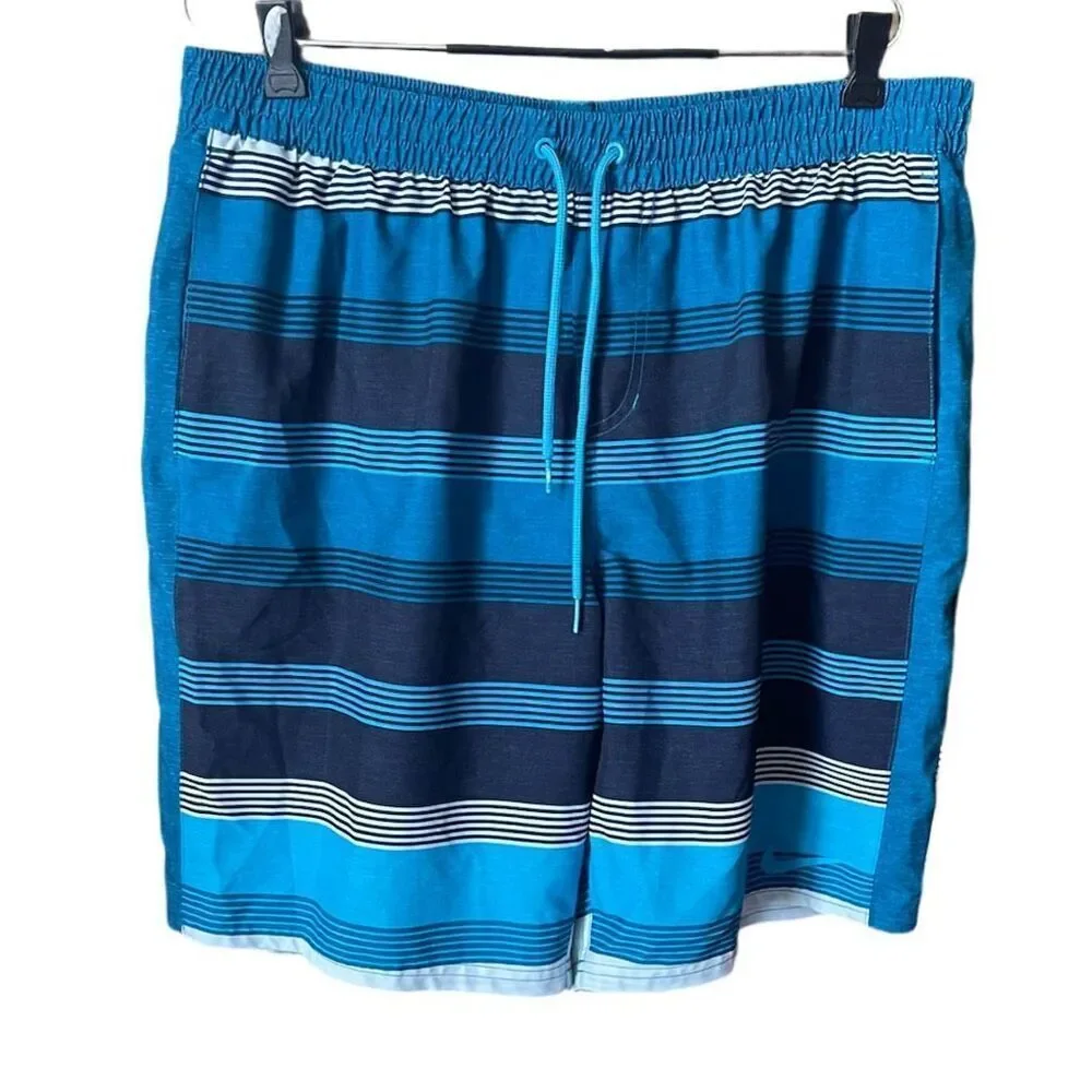 Nike size XL men’s lined striped swim trunks.